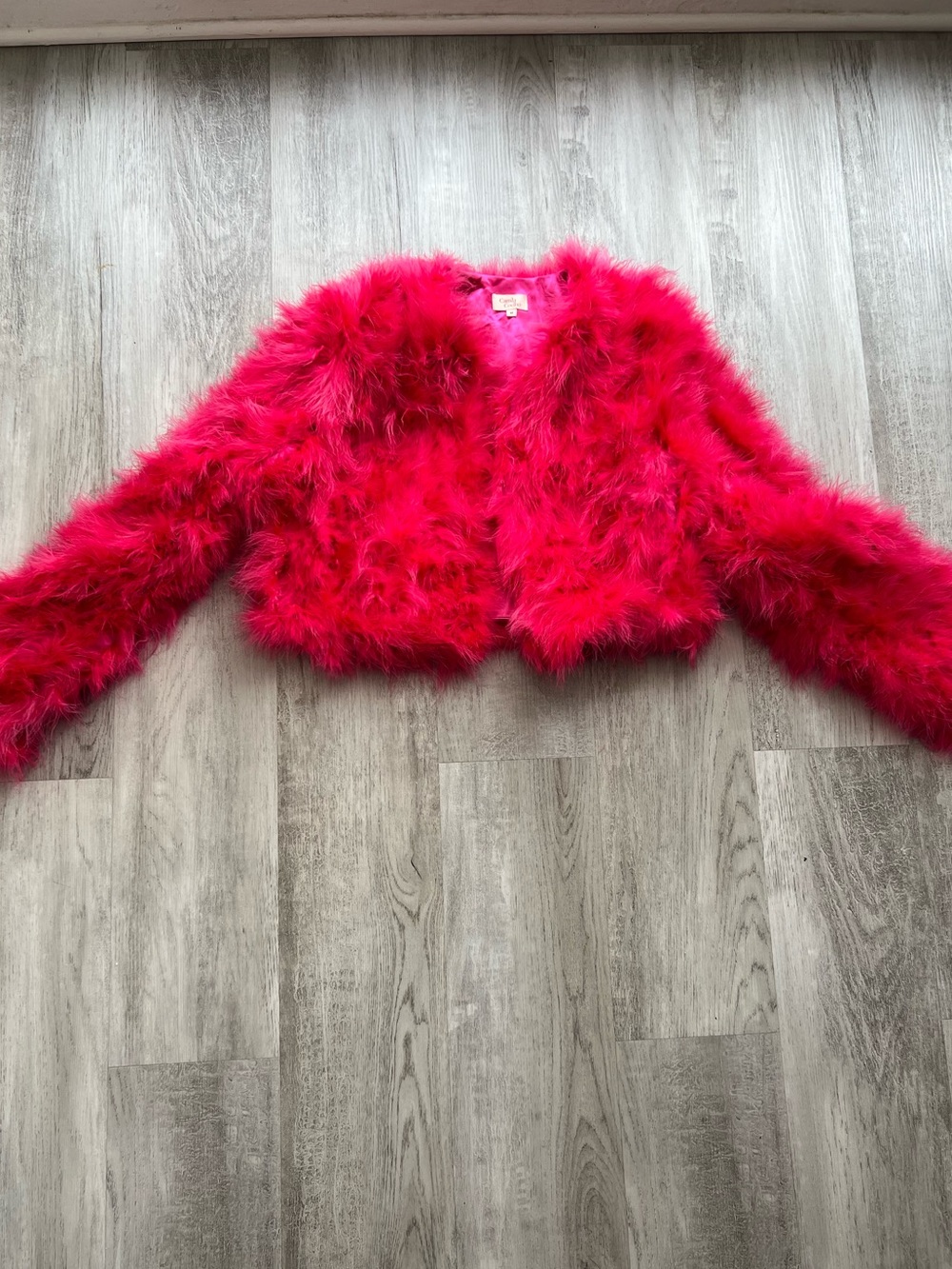 Girls' Hot Pink Feathered Cropped Jacket